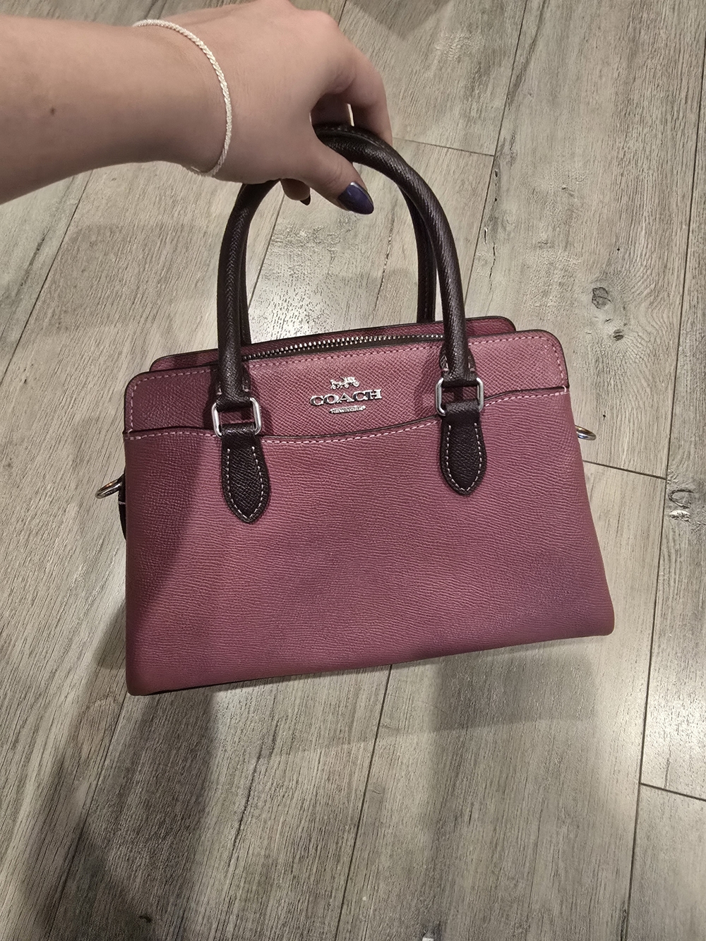 Coach Two-Tone Pink Satchel with Dark Brown Handles